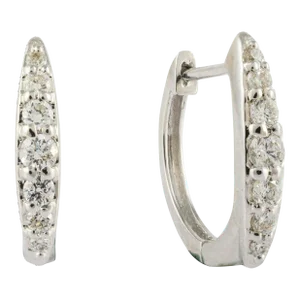 18k White Gold Natural Round Diamond Hoop Earrings for Women- 2 Pieces
