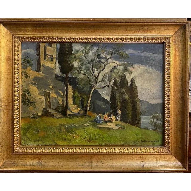 Fossombrone, Landscape with Figures, Oil on Panel, Framed For Sale - Image 7 of 7