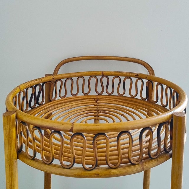 Wood Vintage Bamboo and Rattan Serving Bar Cart by Franco Albini, 1960s For Sale - Image 7 of 9