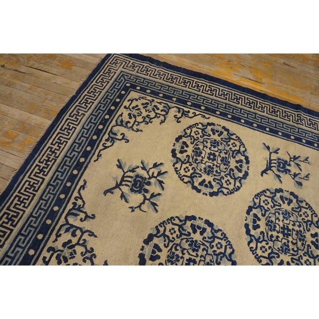 Chinese Mid-19th Beige Greek Key Antique Chinese Ningxia Carpet Knotted 5'2" X 10'2" Rug For Sale - Image 3 of 9