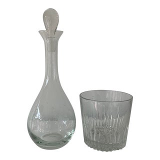 Vintage Crystal Floral Etched Decanter & Ice Bucket Set- 2 Pieces For Sale
