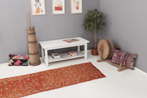 Orange Embroidered Arabi Kilim Runner Rugs