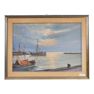 Renzo Del Greco, Seaside Landscape, Oil on Canvas For Sale