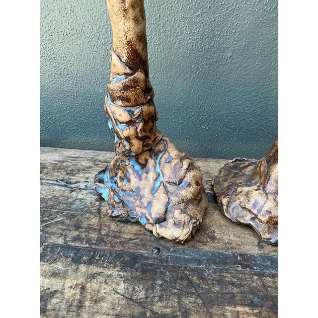 Ceramic Vintage Hand Made Faux Bois Ceramic Lamps - A Pair For Sale - Image 7 of 12