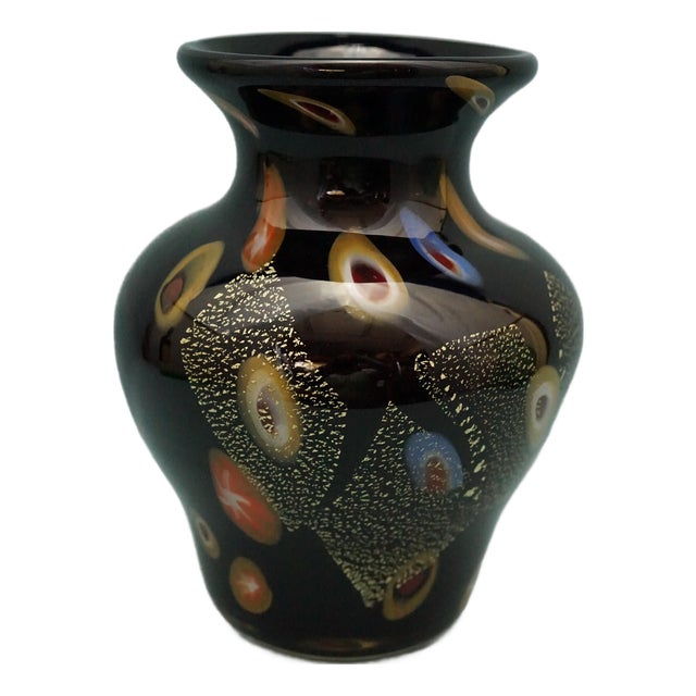Black Vase in Submerged Glass with Murrine and Gold Leaf by Louis Comfort Tiffany, USA, 1900s For Sale