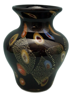 Black Vase in Submerged Glass with Murrine and Gold Leaf by Louis Comfort Tiffany, USA, 1900s