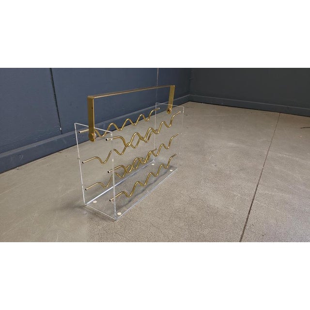 Hollywood Regency Vintage Acrylic Glass and Brass Magazine Holder, 1970s For Sale - Image 3 of 18