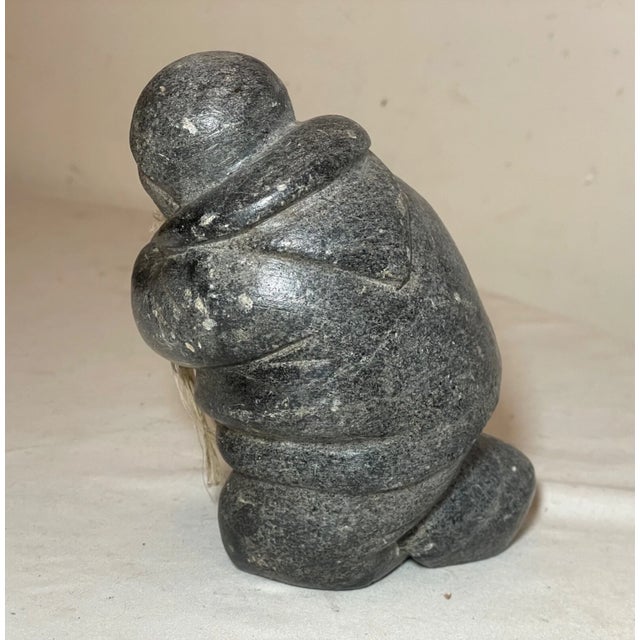 Antique Hand Carved Soapstone Canadian Figural Fisherman Eskimo Sculpture Inuit For Sale - Image 12 of 13