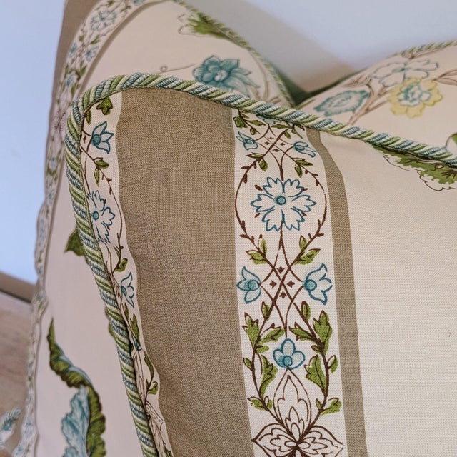 Brunschwig & Fils Brunschwig & Fils Bellary Floral Pillows in Aqua/Taupe With Multi Cord For Sale - Image 4 of 7