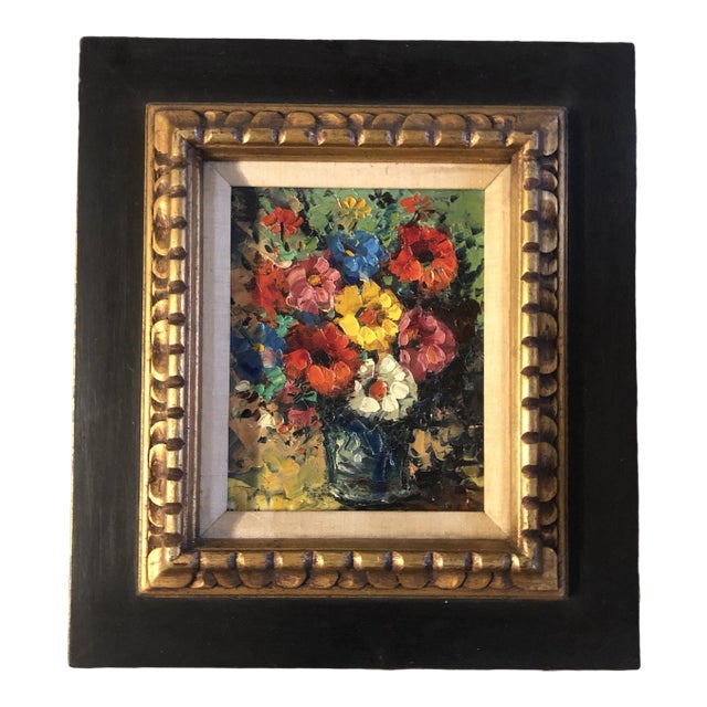 Original Vintage Mid Century Modern Still Life Painting Vintage Carved Wood Frame 1960’s For Sale