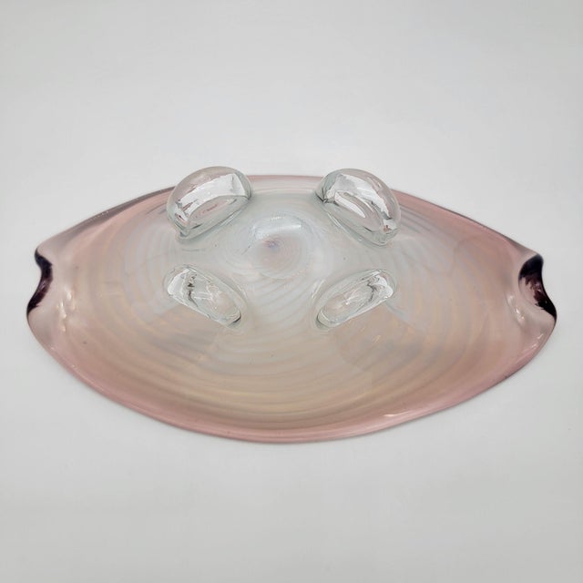 Mid-Century Modern Large Cenedese Murano Glass Footed Console Bowl Pink Sommerso Swirl For Sale - Image 3 of 15