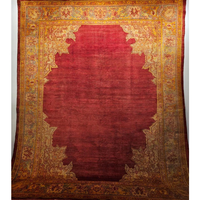 Antique Turkish Oushak Room Size Rug, Handwoven Wool, Red & Yellow, 10' x 12' For Sale - Image 9 of 16