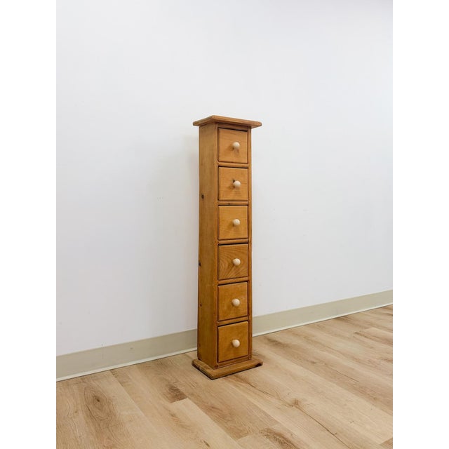 Farmhouse Vintage Pine Six Drawer Narrow Vertical Apothecary Cabinet Storage For Sale - Image 3 of 12