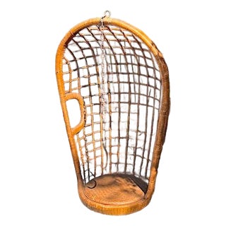 Original Vintage 1970s Mid-Century Rattan Hanging Egg Chair For Sale