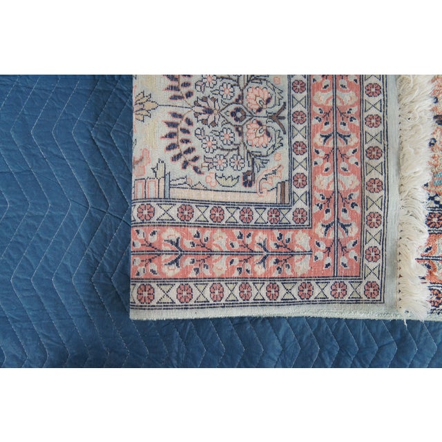 Peach Indian Kashmir Silk Geometric Floral Garden Medallion Area Rug Mat 48" For Sale - Image 8 of 13
