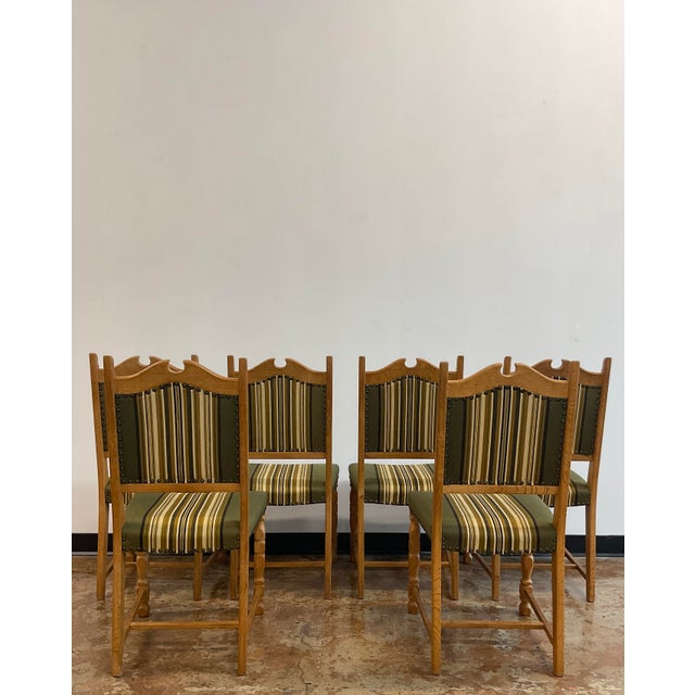 Green 1970s Set of 6 Mid-Century Modern Oak Dining Chairs Attributed to Henning Kjaernulf For Sale - Image 8 of 17