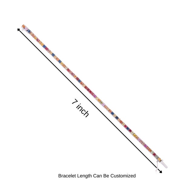 Carat&Her 7.23 Ct Square Cut Vibrant Multi Sapphire Tennis Bracelet in 925 Silver For Sale - Image 10 of 12