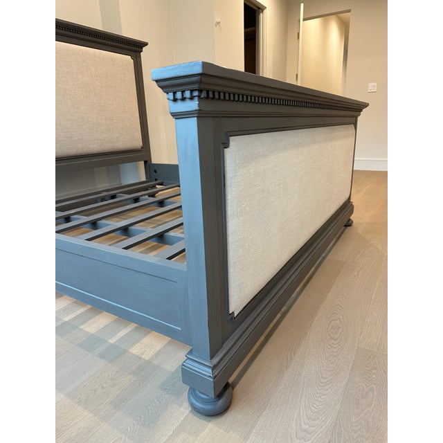 Wood Rh Restoration Hardware St. James Fabric Panel King Bed W/Footboard - Antiqued Graphite & Sand Belgian Linen For Sale - Image 7 of 12