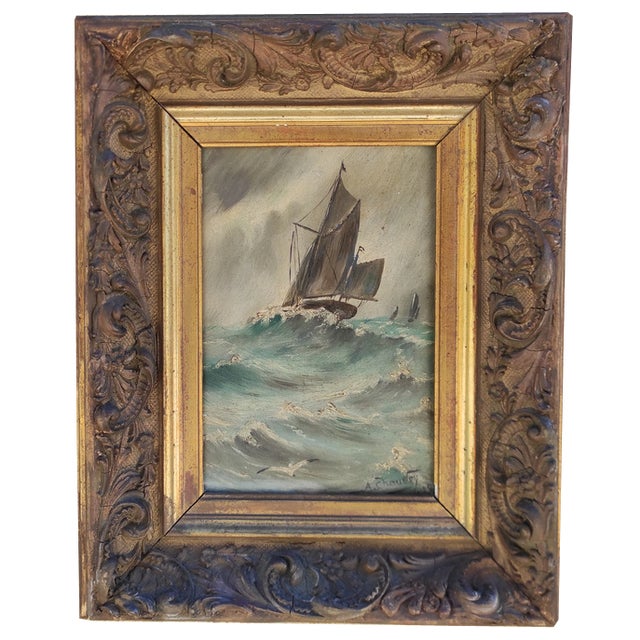 Chauvry, French Seascape, Oil Painting, 1929 For Sale