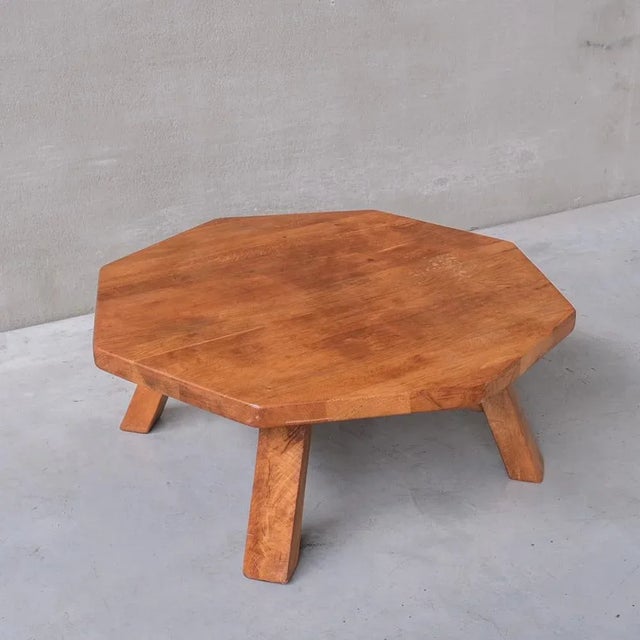 Dutch Brutalist Octangonal Coffee Table in Oak, 1970s For Sale - Image 4 of 8