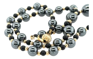Hematite and 14k Gold Bead Necklace