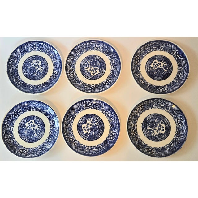 Mid 20th Century Flow Blue Willow Ironstone Dessert Plates- Set of Six For Sale - Image 4 of 9
