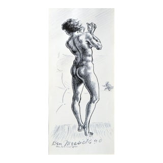On the Beach - 1940s Baroque Style Figurative Print, Ink on Paper, Signed For Sale