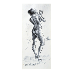 On the Beach - 1940s Baroque Style Figurative Print, Ink on Paper, Signed