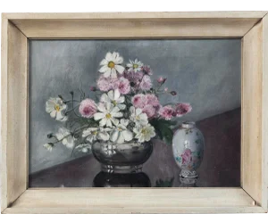 Folk Art Still Life, 'Flowers and Chinese Export Porcelain', Early 20th Century