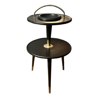 Mid-Century Modern Black Metal & Brass Tier Accent Table, Side Table 1950s For Sale