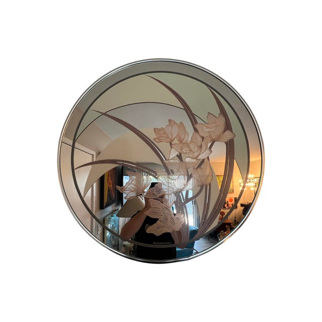 Postmodern Postmodern 1980s Pink Windsor Wall Circle Brass Mirror Flowers Vase 80s Vintage Richard Sandoval For Sale - Image 3 of 7