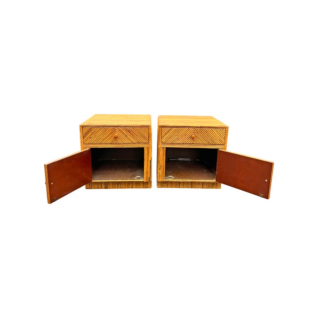 Tan Vintage Rattan Wicker Wrapped Nightstands in Pencil Reed Gabrielle Crespi Styles For Sale - Image 8 of 11