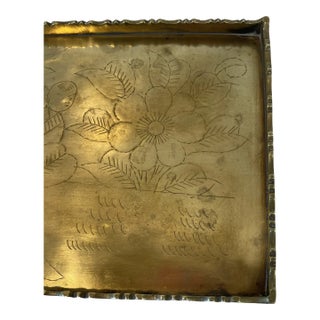 Vintage Chinese Brass Etched Tray For Sale