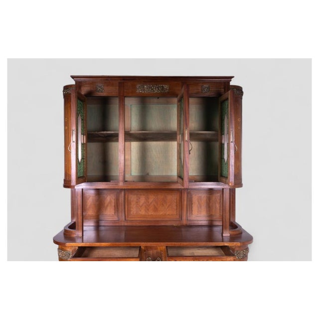 Vintage Wooden Sideboard with Decorative Glass Panels and Metal Details For Sale - Image 6 of 12