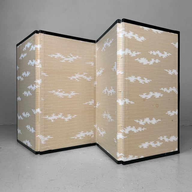 Black Small Japanese Byōbu Folding Screen in Gold Color, 1960s For Sale - Image 8 of 14