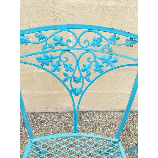 Vintage Woodard Orleans Pattern Wrought Iron Garden Patio Dining Chairs Set of 4 For Sale - Image 4 of 9