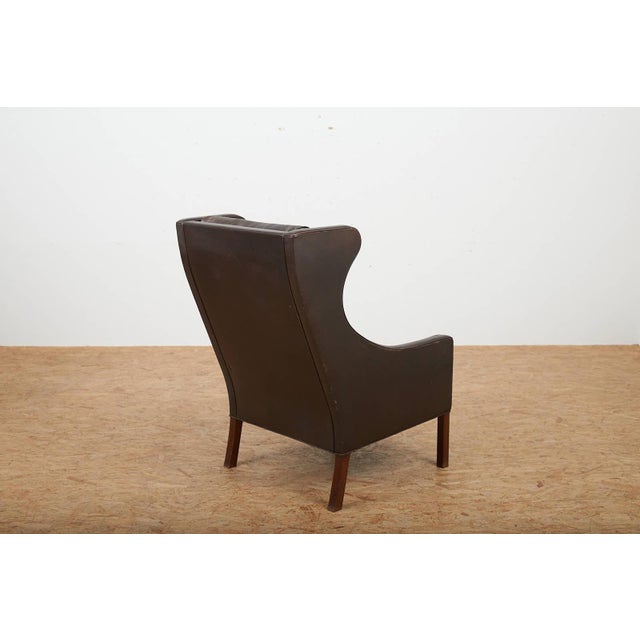 Brown Model 2204 Wingback Armchair in Leather with Wood Legs by Børge Mogensen for Frederica, 1963 For Sale - Image 8 of 13