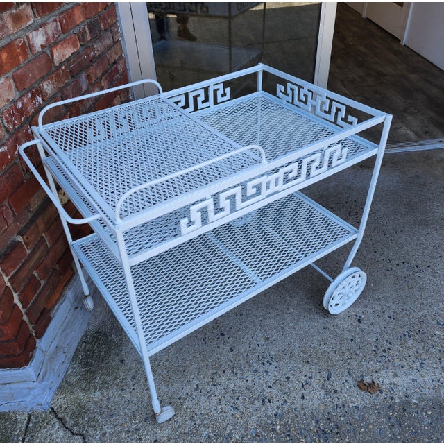 Brown Jordan Vintage Faux Bamboo Greek Key Patio Bar Cart For Sale - Image 4 of 13