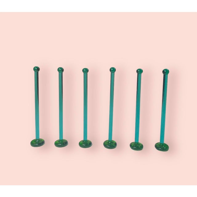 Art Deco Vintage Green Glass Cocktail Muddlers- Set of 6 For Sale - Image 3 of 8