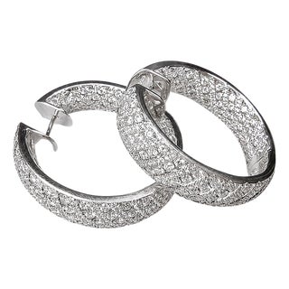 Mid 20th Century 18k White Gold Odelia Diamond Hoop Earrings, Pair For Sale
