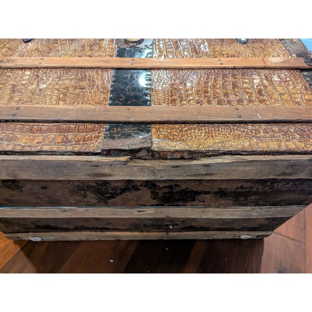 Late 19th Century Leather Victorian Dome Top Steamer Trunk - Check Out Leather Pattern! For Sale - Image 10 of 11
