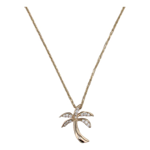 0.20ctw Diamond PalmTree Pendant Necklace 14k Yellow Gold 20" Cable Chain For Sale