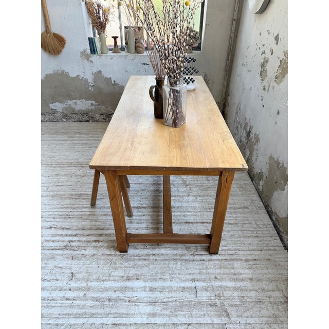 Wood Golden Oak Farmhouse Table, 1970s For Sale - Image 7 of 18