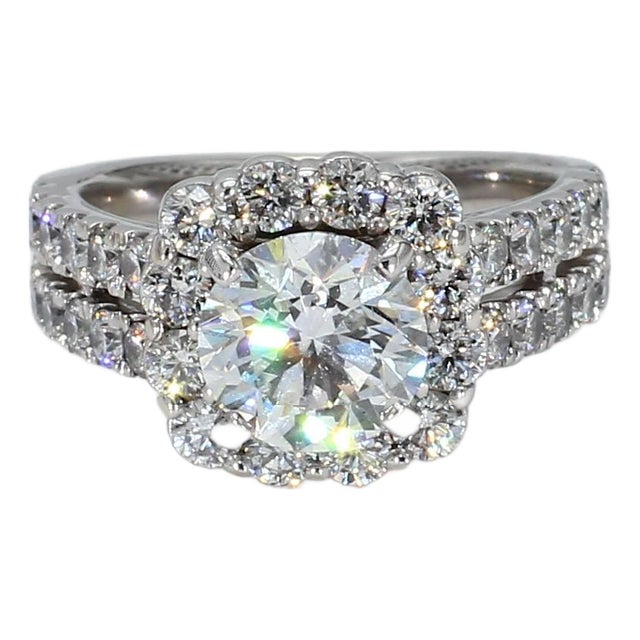 14k White Gold Split-Shank Engagement Ring With Gia Certified Natural Diamonds, Size 5.25 For Sale