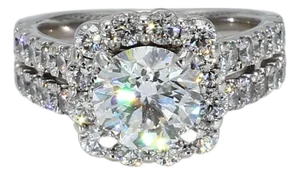 14k White Gold Split-Shank Engagement Ring With Gia Certified Natural Diamonds, Size 5.25