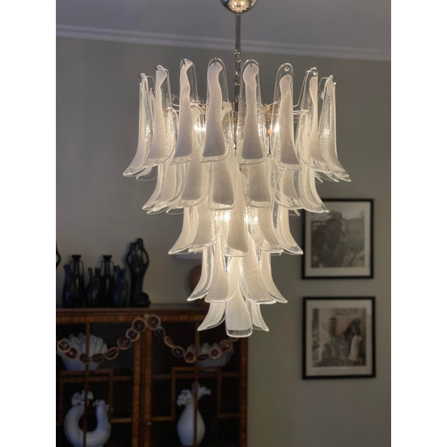 Glass Vintage White Murano Chandelier For Sale - Image 7 of 17