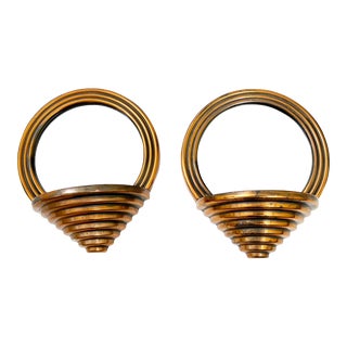 Art Deco Copper Tone Metal Wall Mirror Shelves - a Pair For Sale