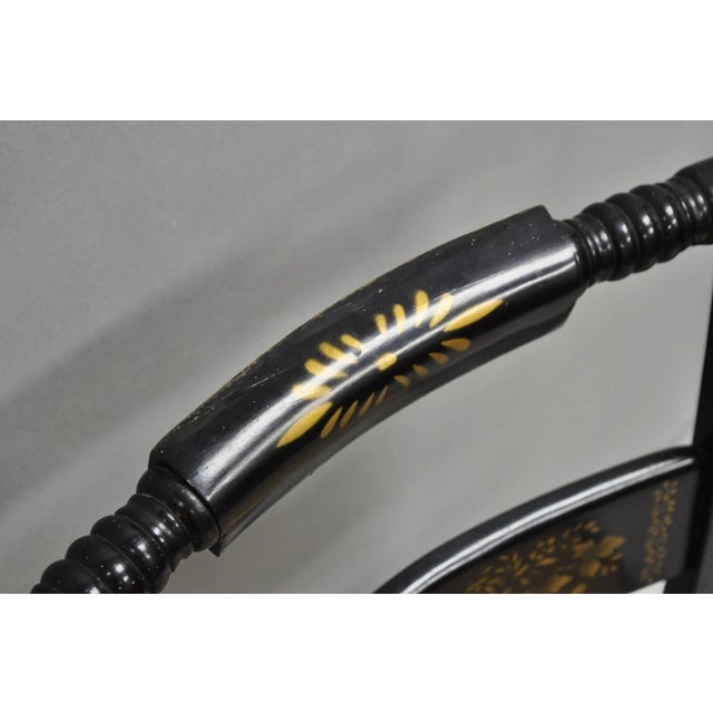 Mid 20th Century Vintage Nichols & Stone Hitchcock Harvest Stencil Painted Black Side Chair Pair For Sale In Philadelphia - Image 6 of 12