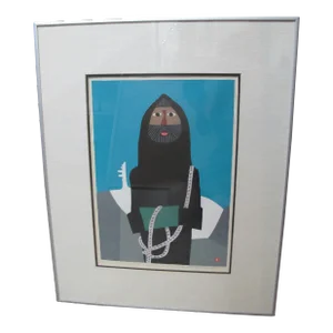Azechi Umetaro Signed Japanese Woodblock Mountaineer Man in Winter With Rope