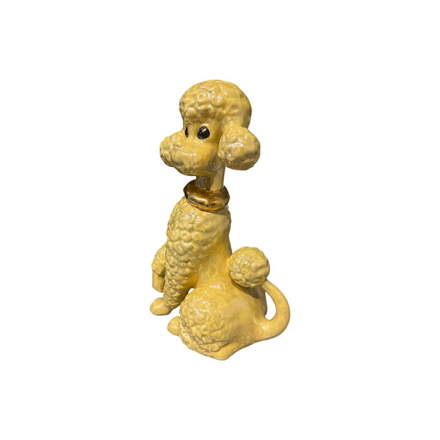 Vintage Mid Century Modern Ceramic Dog Poodle Mint MCM Kitsch 1950s Yellow Gold For Sale In Palm Springs - Image 6 of 9